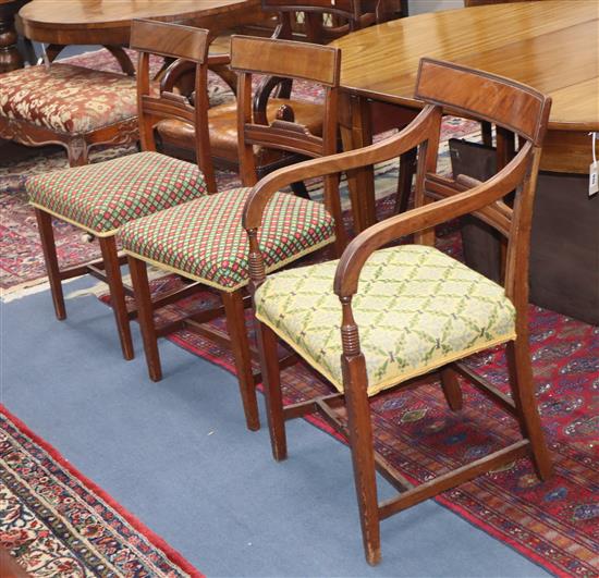 A set of six Regency mahogany dining chairs, two with arms